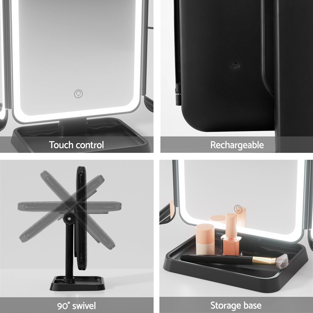 Embellir LED Makeup Mirror Tri-fold Lighted Vanity Mirrors 1X2X3X Magnifications - ShopFrenzy