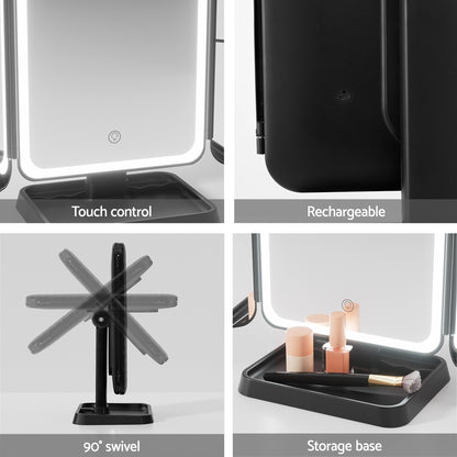 Embellir LED Makeup Mirror Tri-fold Lighted Vanity Mirrors 1X2X3X Magnifications - ShopFrenzy