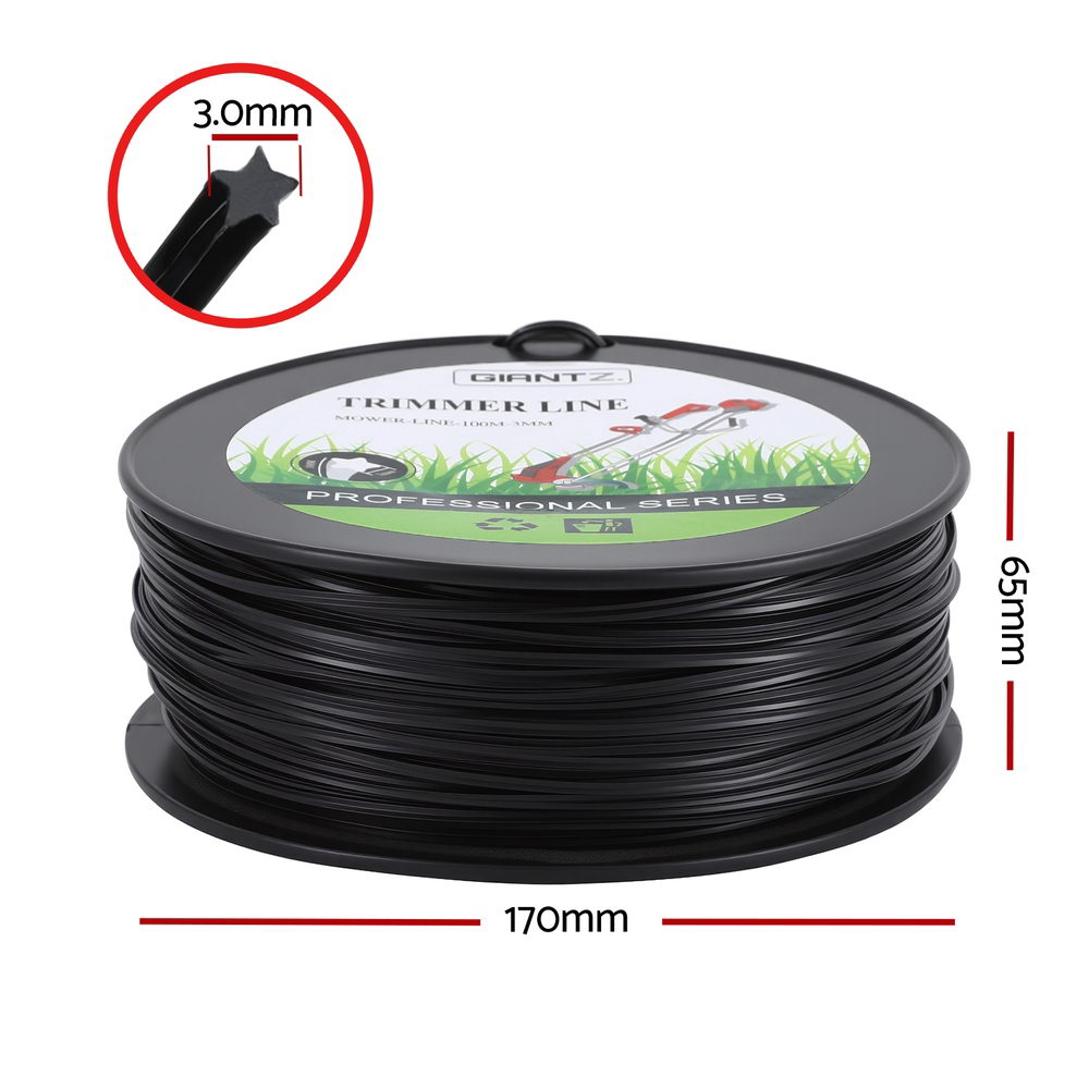 Giantz 100M Whipper Snipper Trimmer Line 3.0mm Star Nylon String Cord Black