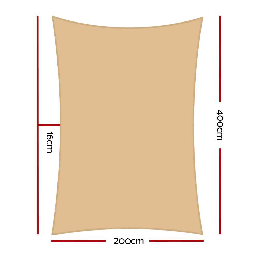 Instahut Shade Sail 2x4m Rectangle 280GSM 98% Sand Shade Cloth - ShopFrenzy