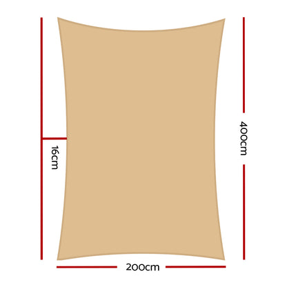 Instahut Shade Sail 2x4m Rectangle 280GSM 98% Sand Shade Cloth - ShopFrenzy