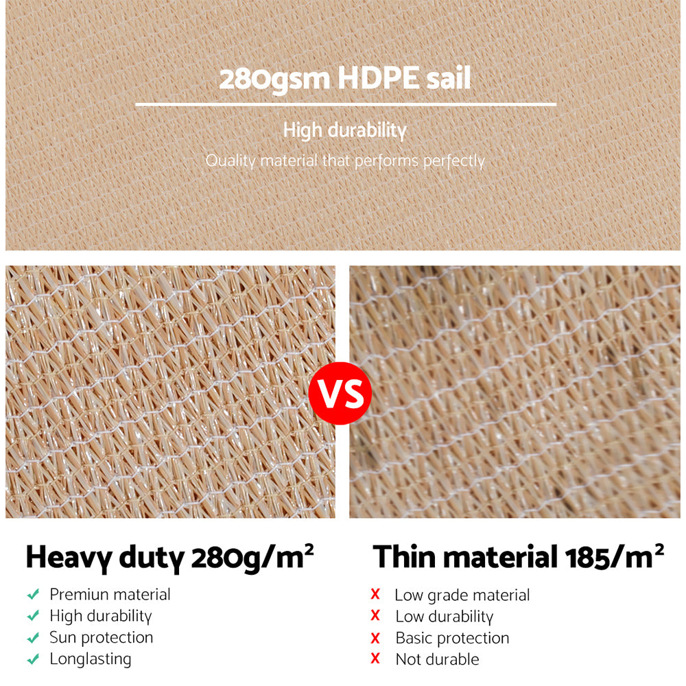 Instahut Shade Sail 2x4m Rectangle 280GSM 98% Sand Shade Cloth - ShopFrenzy