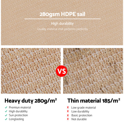 Instahut Shade Sail 2x4m Rectangle 280GSM 98% Sand Shade Cloth - ShopFrenzy