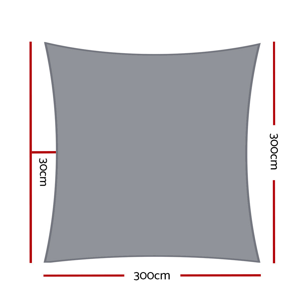 Instahut Shade Sail 3x3m Square 280GSM 98% Grey Shade Cloth - ShopFrenzy