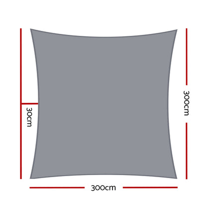 Instahut Shade Sail 3x3m Square 280GSM 98% Grey Shade Cloth - ShopFrenzy