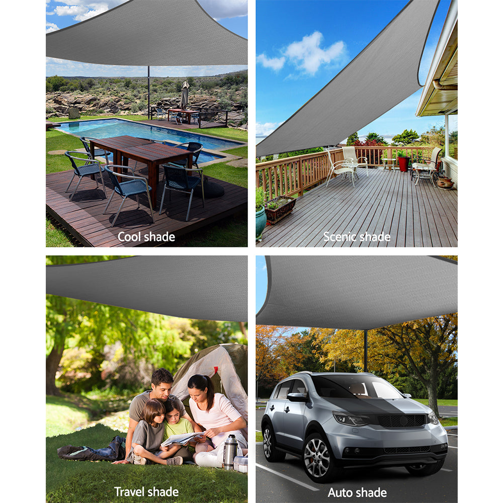 Instahut Shade Sail 3x3m Square 280GSM 98% Grey Shade Cloth - ShopFrenzy