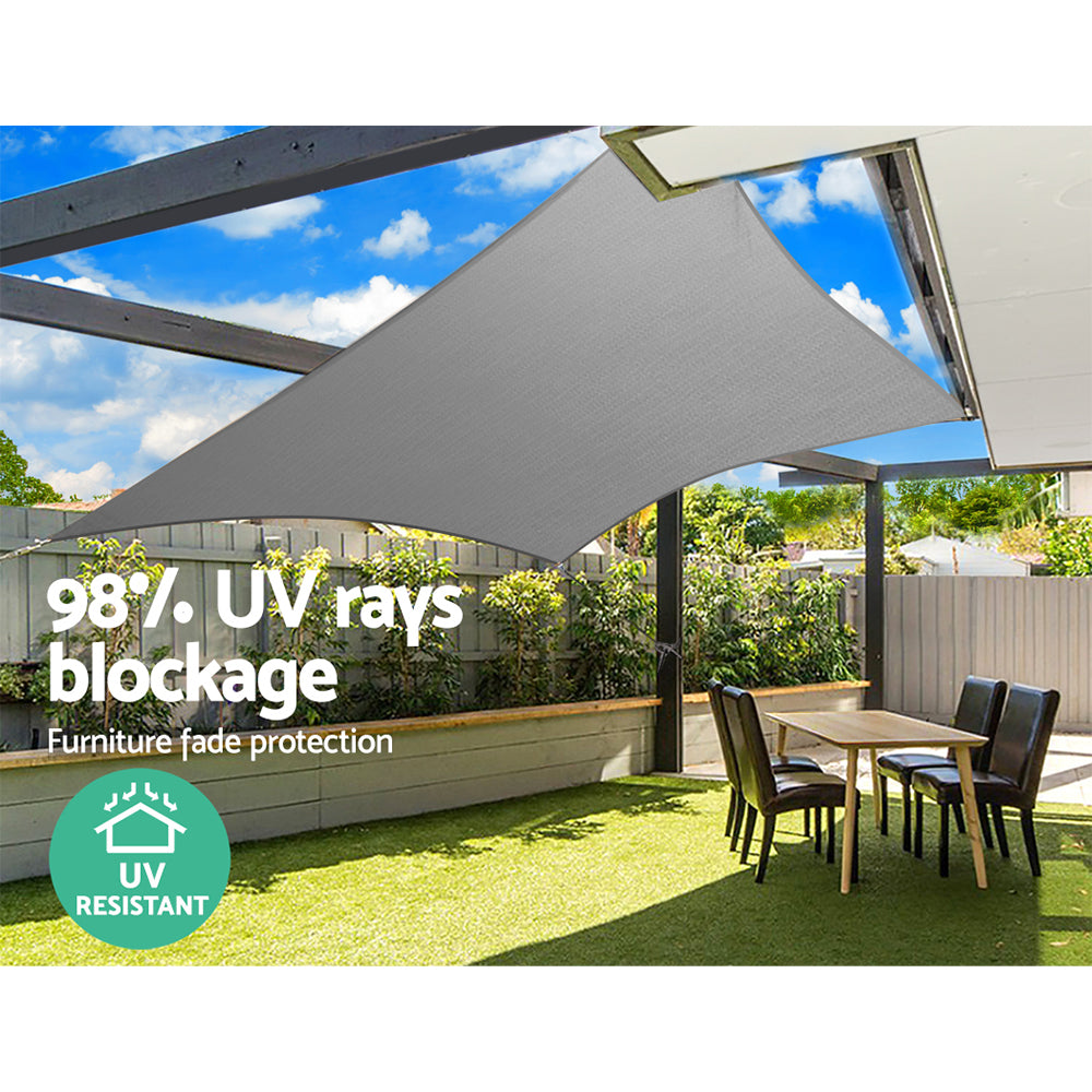 Instahut Shade Sail 3x3m Square 280GSM 98% Grey Shade Cloth - ShopFrenzy