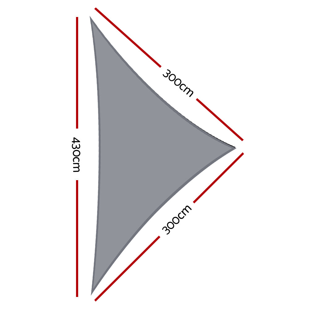 Instahut Shade Sail 3x3x4.3m Triangle 280GSM 98% Grey Shade Cloth - ShopFrenzy