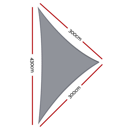 Instahut Shade Sail 3x3x4.3m Triangle 280GSM 98% Grey Shade Cloth - ShopFrenzy