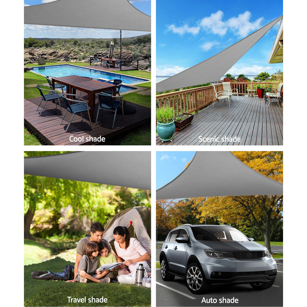 Instahut Shade Sail 3x3x4.3m Triangle 280GSM 98% Grey Shade Cloth - ShopFrenzy