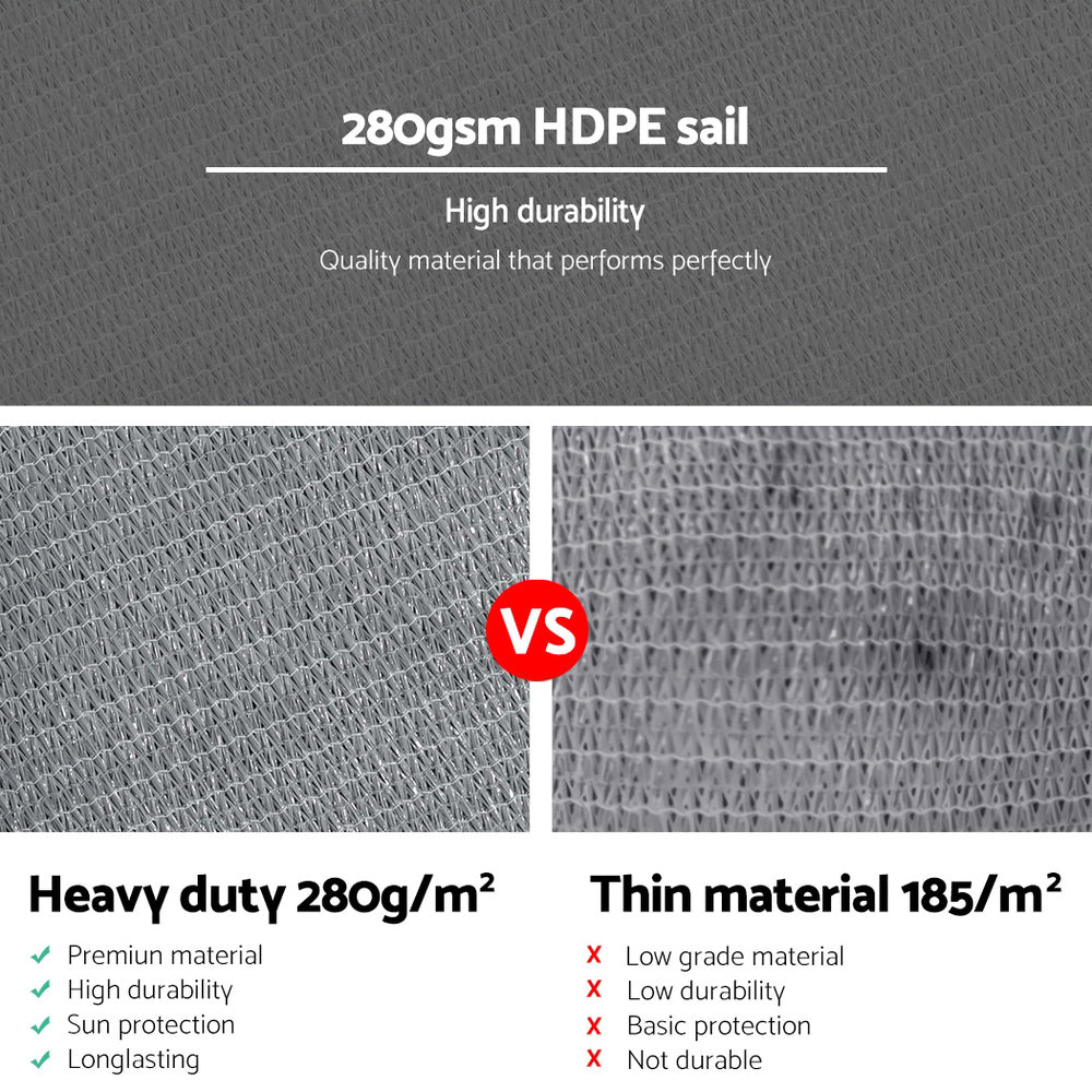 Instahut Shade Sail 3x3x4.3m Triangle 280GSM 98% Grey Shade Cloth - ShopFrenzy