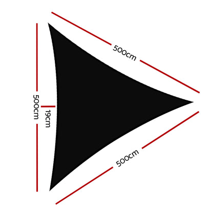 Instahut Shade Sail 5x5x5m Triangle 280GSM 98% Black Shade Cloth - ShopFrenzy
