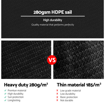 Instahut Shade Sail 5x5x5m Triangle 280GSM 98% Black Shade Cloth - ShopFrenzy