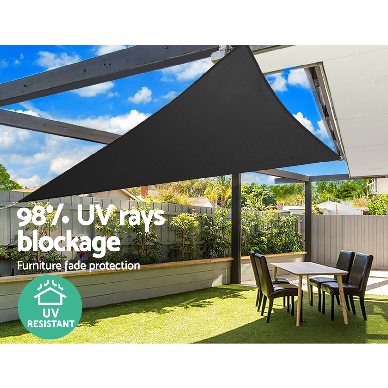 Instahut Shade Sail 5x5x5m Triangle 280GSM 98% Black Shade Cloth - ShopFrenzy