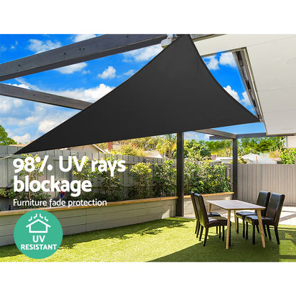 Instahut Shade Sail 5x5x5m Triangle 280GSM 98% Black Shade Cloth - ShopFrenzy