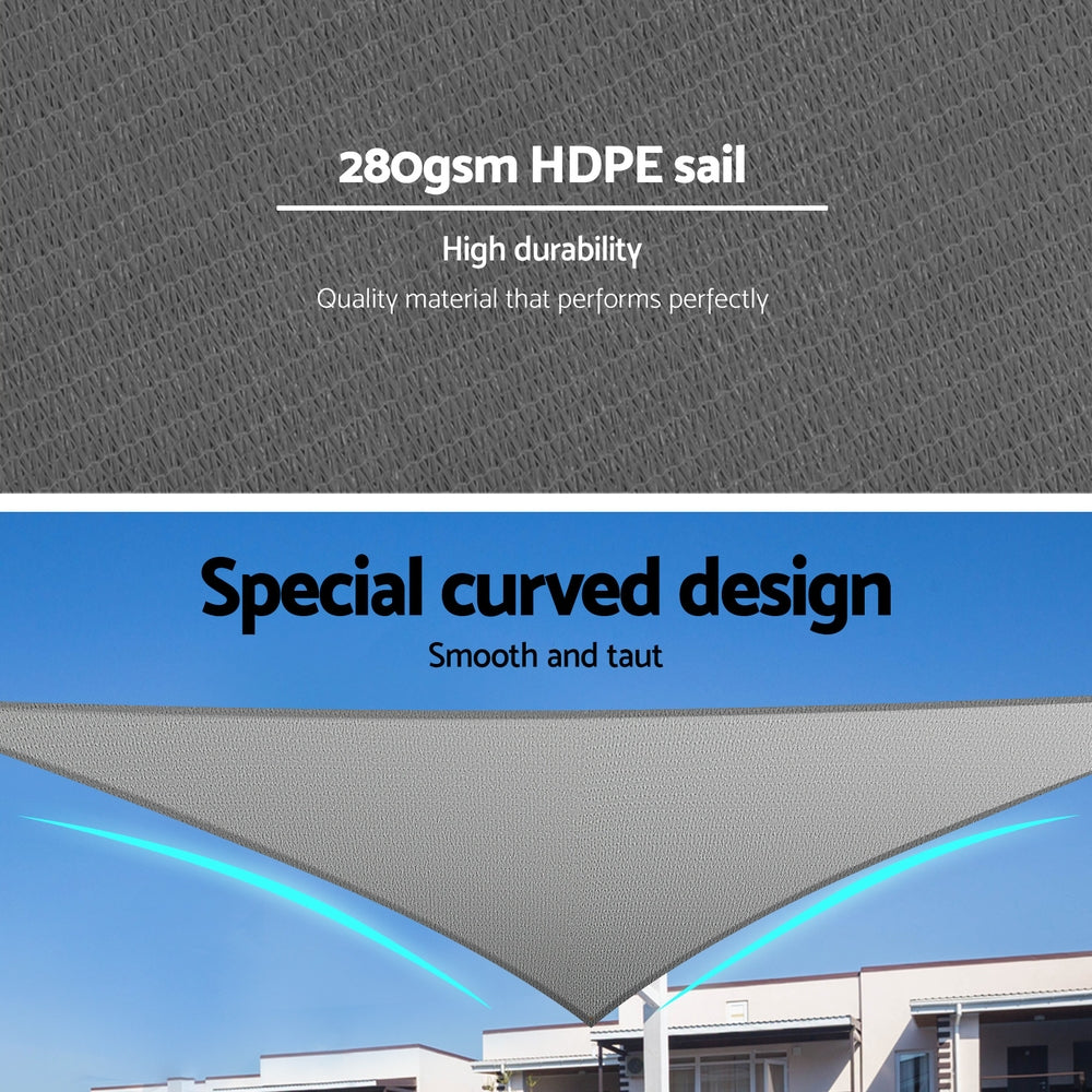 Instahut Shade Sail Cloth Shadecloth Canopy Triangle 280gsm 5x5x7.1m - ShopFrenzy