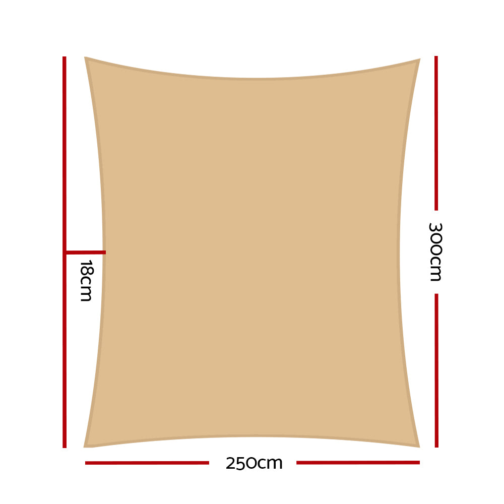 Instahut Shade Sail 2.5x3m Rectangle 280GSM 98% Sand Shade Cloth - ShopFrenzy