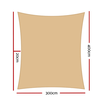 Instahut Shade Sail 3x4m Rectangle 280GSM 98% Sand Shade Cloth - ShopFrenzy