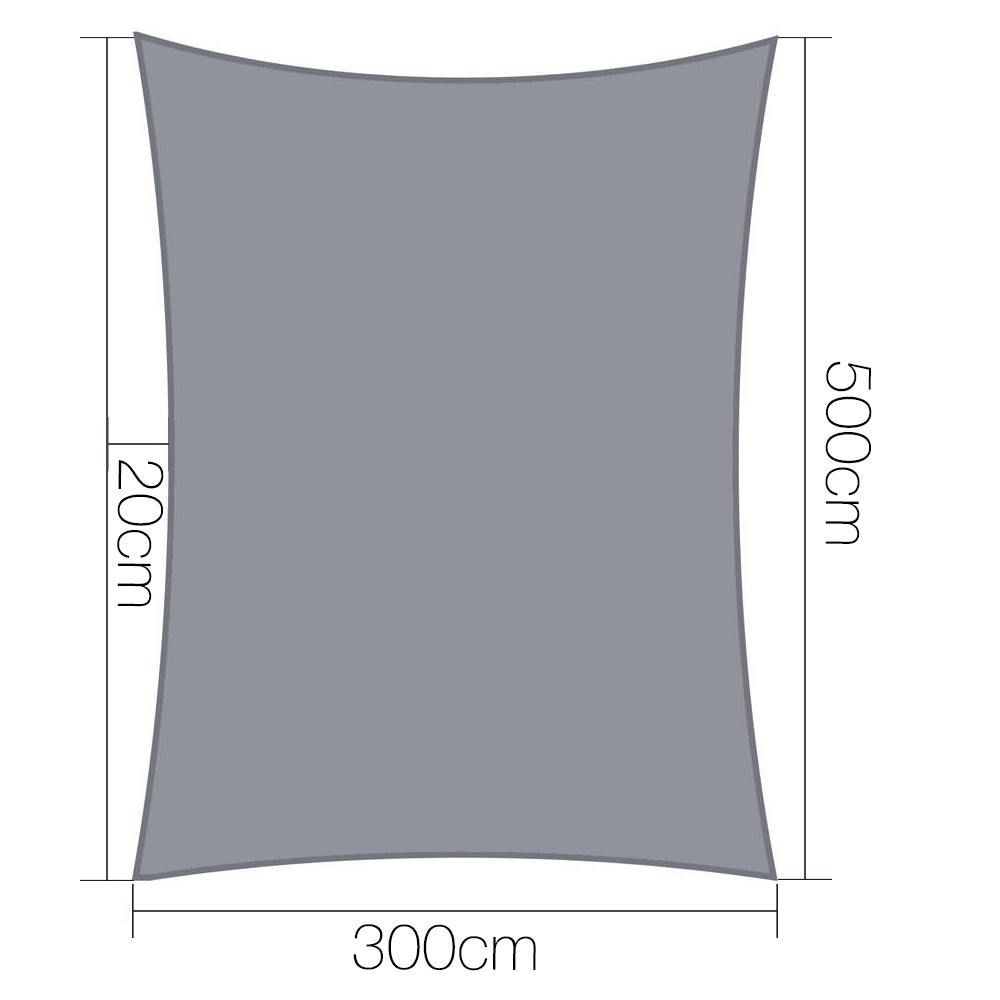 Instahut Shade Sail 3x5m Rectangle 280GSM 98% Grey Shade Cloth - ShopFrenzy