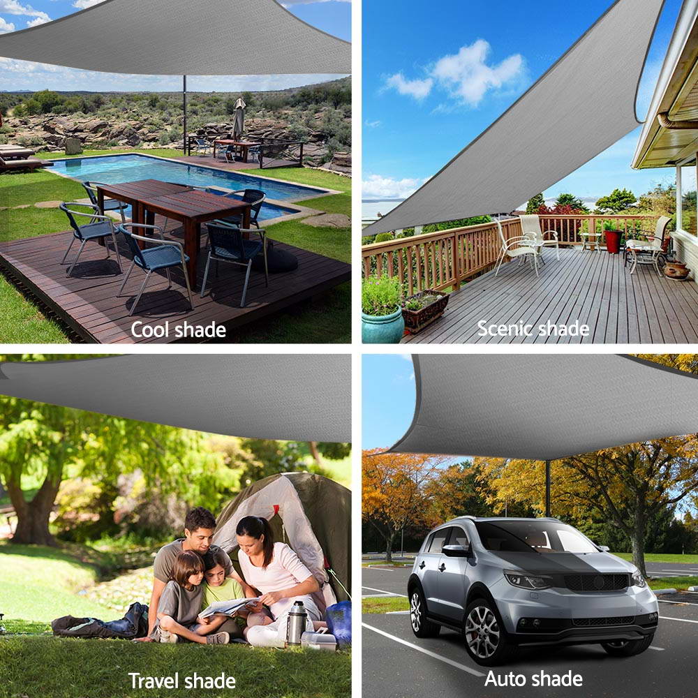 Instahut Shade Sail 3x5m Rectangle 280GSM 98% Grey Shade Cloth - ShopFrenzy