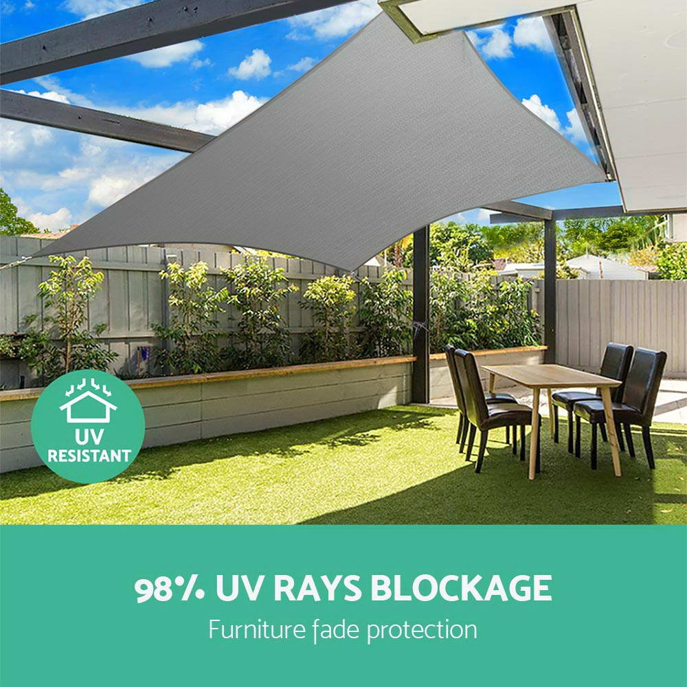 Instahut Shade Sail 3x5m Rectangle 280GSM 98% Grey Shade Cloth - ShopFrenzy