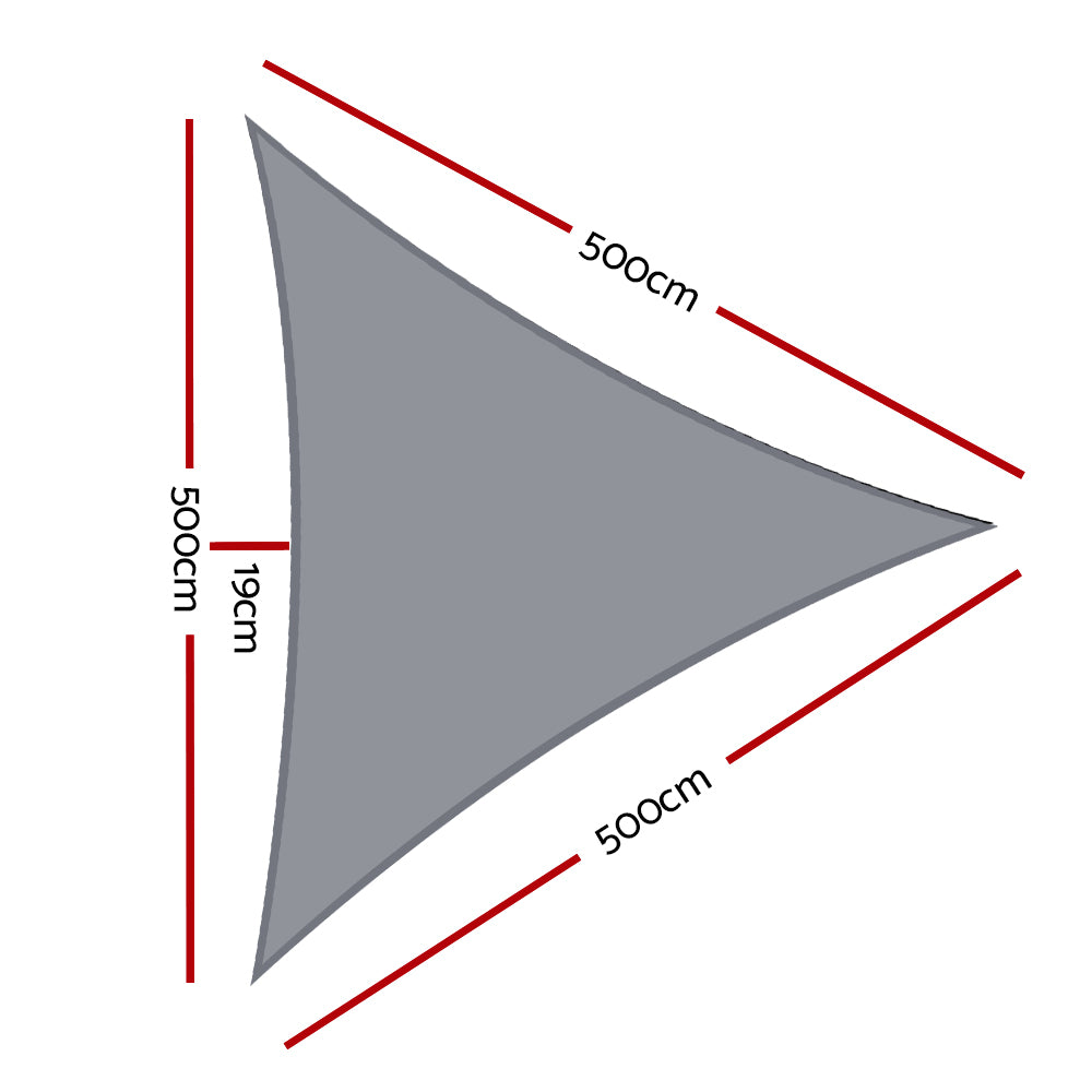 Instahut Shade Sail 5x5x5m Triangle 280GSM 98% Grey Shade Cloth - ShopFrenzy