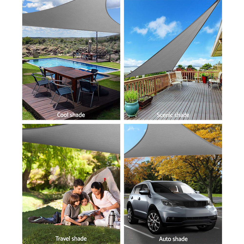 Instahut Shade Sail 5x5x5m Triangle 280GSM 98% Grey Shade Cloth - ShopFrenzy
