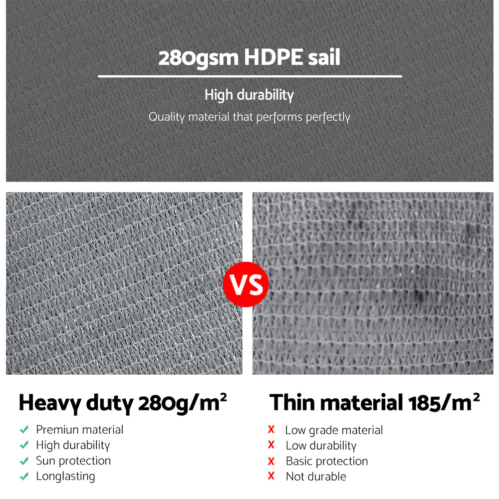 Instahut Shade Sail 5x5x5m Triangle 280GSM 98% Grey Shade Cloth - ShopFrenzy