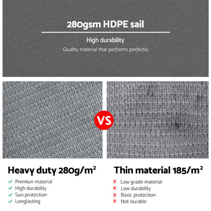 Instahut Shade Sail 5x5x5m Triangle 280GSM 98% Grey Shade Cloth - ShopFrenzy