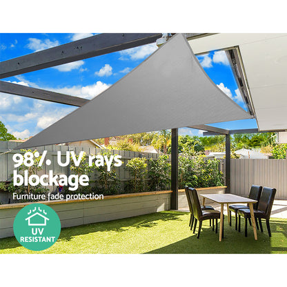 Instahut Shade Sail 5x5x5m Triangle 280GSM 98% Grey Shade Cloth - ShopFrenzy