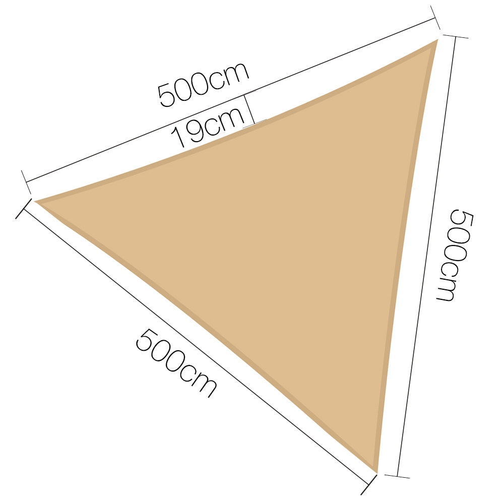 Instahut Shade Sail 5x5x5m Triangle 185GSM 95% Sand Shade Cloth - ShopFrenzy