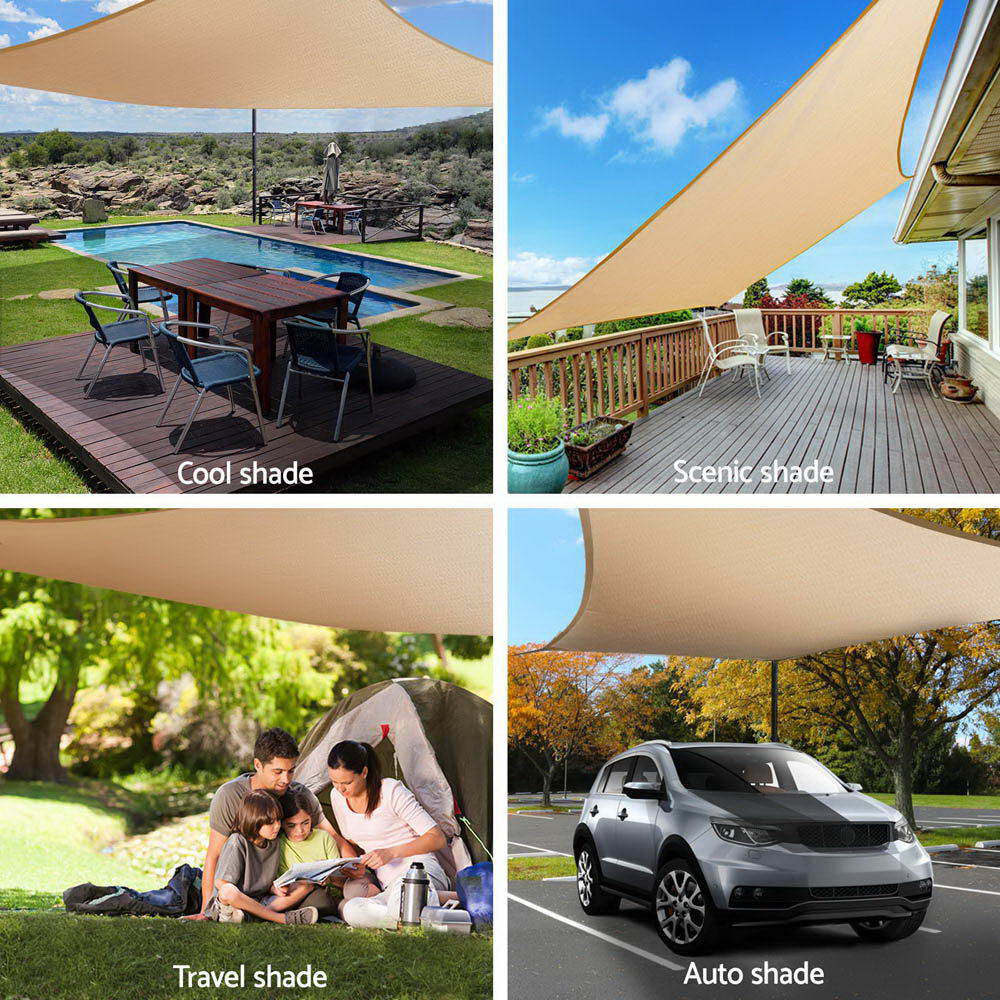 Instahut Shade Sail 5x5x5m Triangle 185GSM 95% Sand Shade Cloth - ShopFrenzy