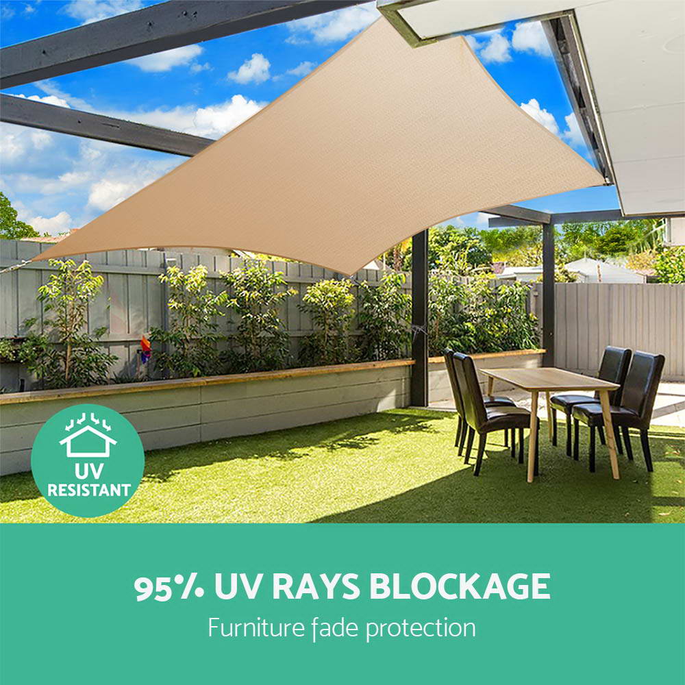 Instahut Shade Sail 5x5x5m Triangle 185GSM 95% Sand Shade Cloth - ShopFrenzy