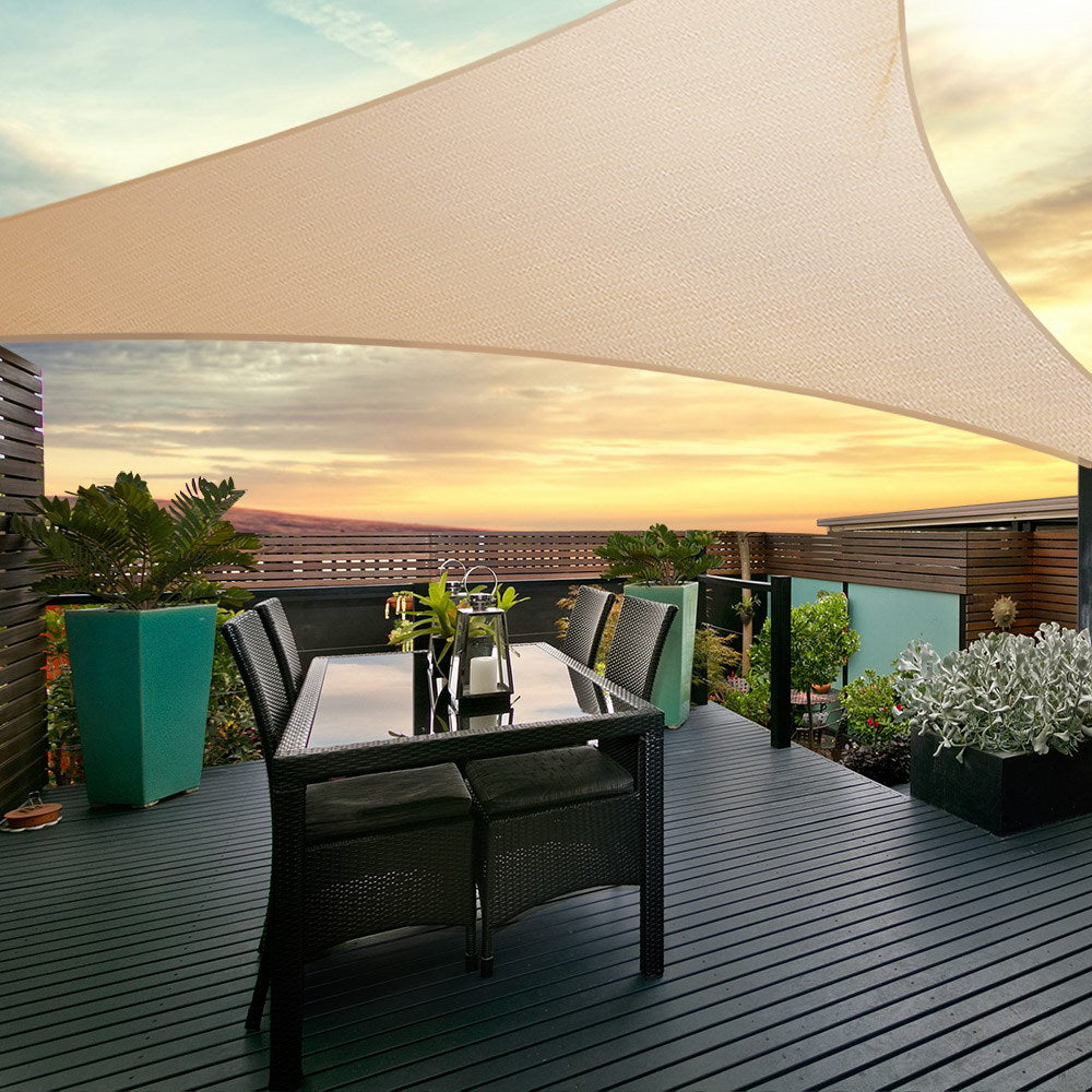 Instahut Shade Sail 5x5x5m Triangle 185GSM 95% Sand Shade Cloth - ShopFrenzy