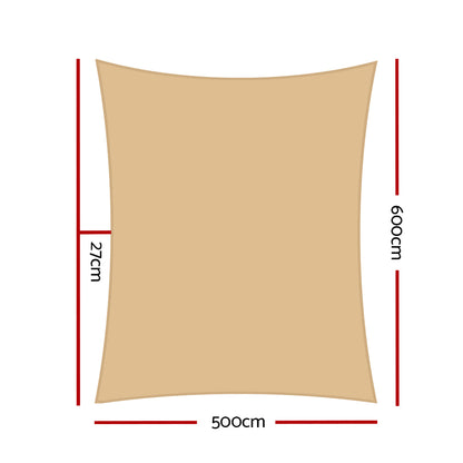 Instahut Shade Sail 5x6m Rectangle 185GSM 95% Sand Shade Cloth - ShopFrenzy