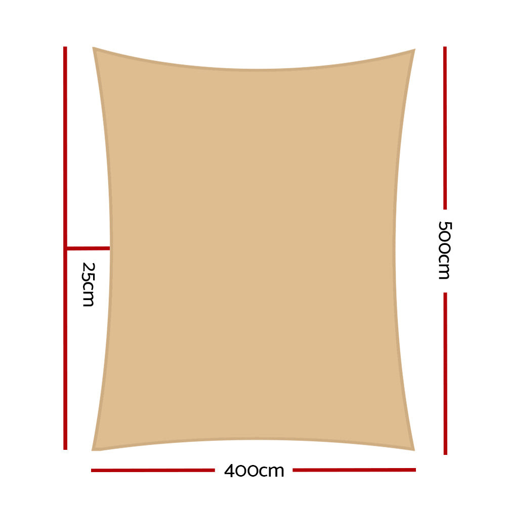 Instahut Waterproof Shade Sail 4x5m Rectangle Sand 95% Shade Cloth - ShopFrenzy
