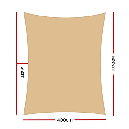 Instahut Waterproof Shade Sail 4x5m Rectangle Sand 95% Shade Cloth - ShopFrenzy