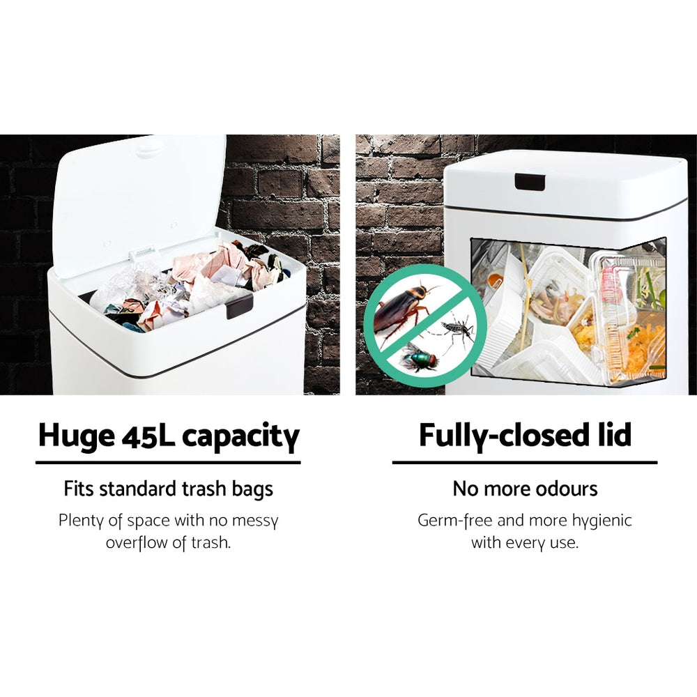 Devanti 45L Motion Sensor Bin Rubbish Automatic White - ShopFrenzy