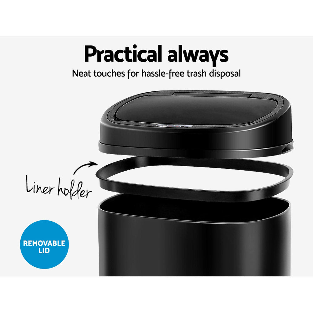 Devanti 58L Motion Sensor Bin Rubbish Automatic Black - ShopFrenzy