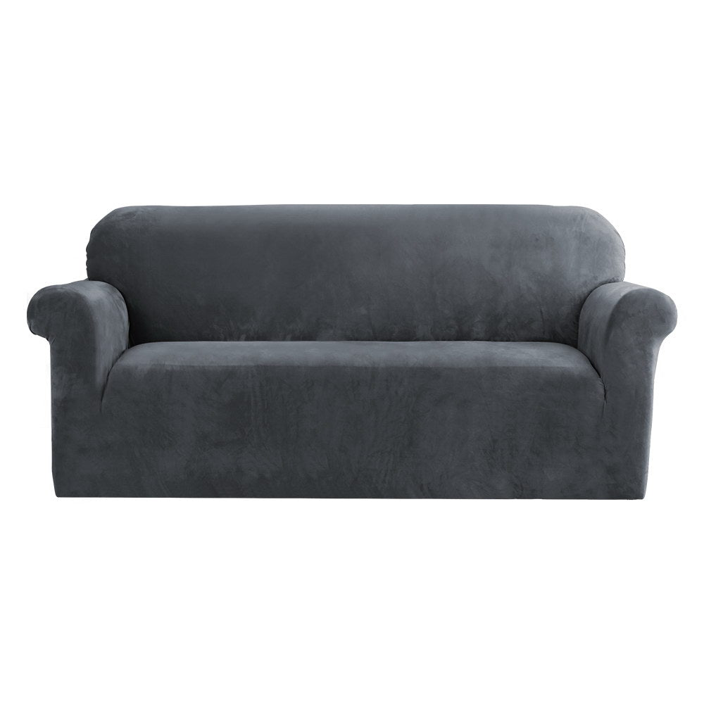 Artiss Sofa Cover Couch Covers 3 Seater Velvet Grey - ShopFrenzy