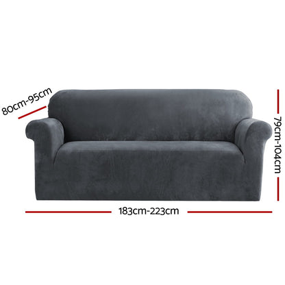 Artiss Sofa Cover Couch Covers 3 Seater Velvet Grey - ShopFrenzy