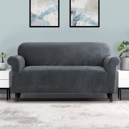 Artiss Sofa Cover Couch Covers 3 Seater Velvet Grey - ShopFrenzy