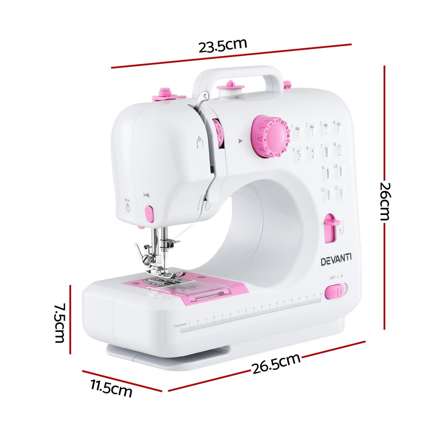 Devanti 12 Stitches Mini Sewing Machine for Beginners Portable Sewing Machine Kit with LED Lights