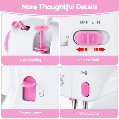 Devanti 12 Stitches Mini Sewing Machine for Beginners Portable Sewing Machine Kit with LED Lights