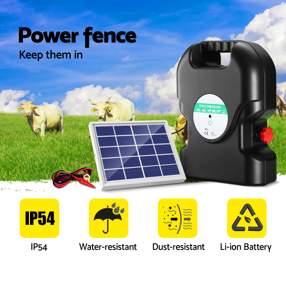Giantz Fence Energiser 20KM Solar Powered 1.2J Electric - ShopFrenzy