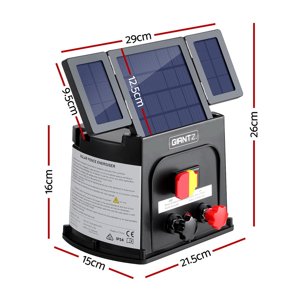 Giantz 5km Electric Fence Energiser PET Solar Energizer 0.15J - ShopFrenzy