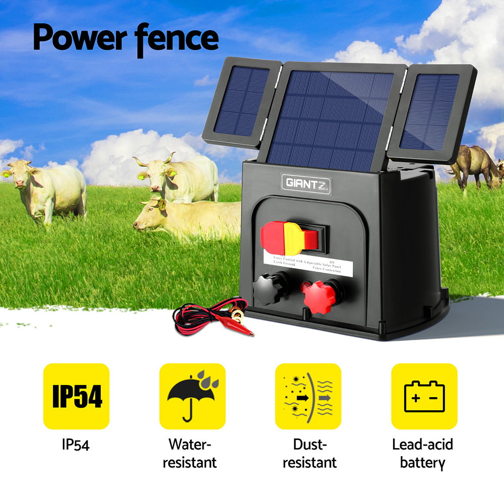 Giantz 5km Electric Fence Energiser PET Solar Energizer 0.15J - ShopFrenzy