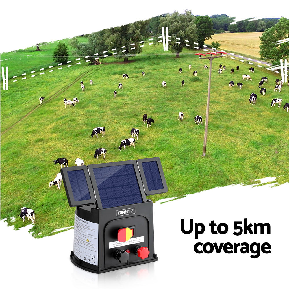 Giantz 5km Electric Fence Energiser PET Solar Energizer 0.15J - ShopFrenzy