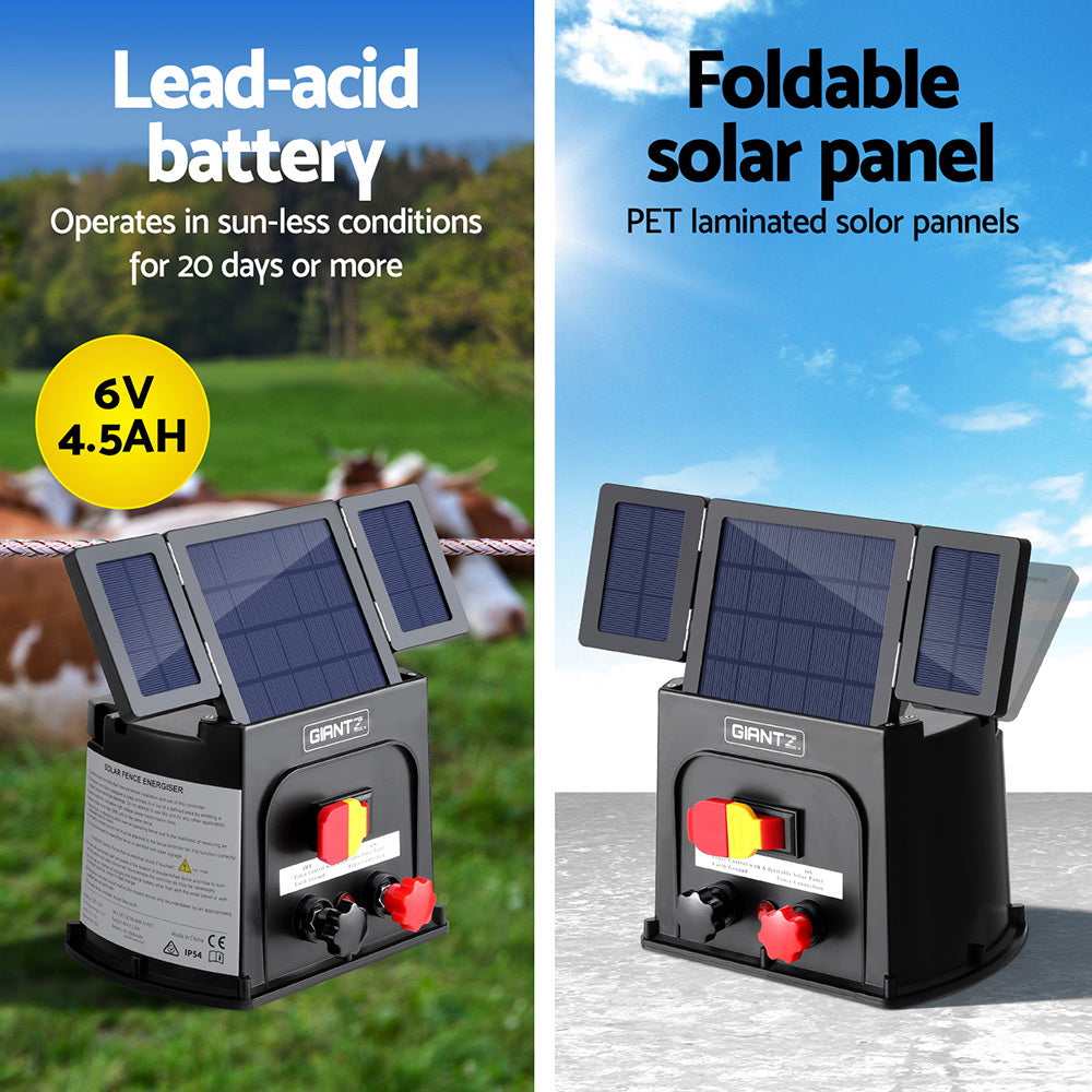Giantz 5km Electric Fence Energiser PET Solar Energizer 0.15J - ShopFrenzy