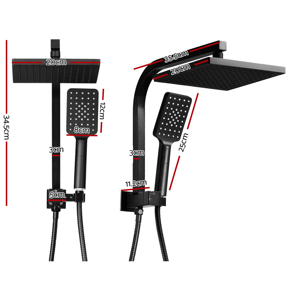 Cefito 8'' Rain Shower Head Set Handheld Square High Pressure Black - ShopFrenzy